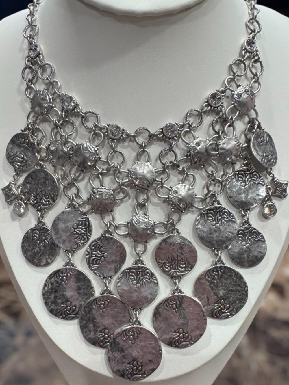 Chico's Silver-Tone Multi-Disc Layered Necklace